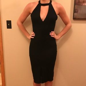 Black Ribbed Mid Length Little Black Dress NWOT
